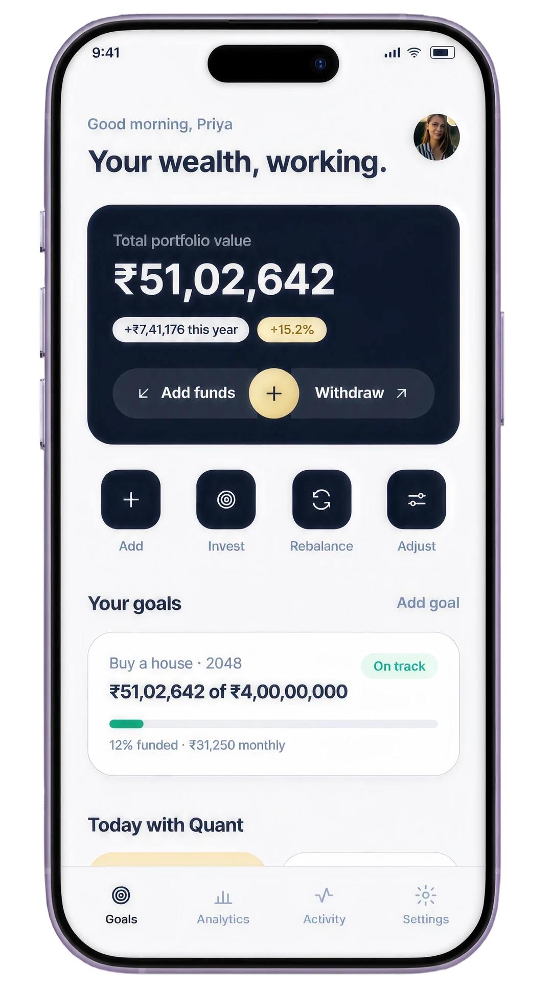 Singari portfolio dashboard interface